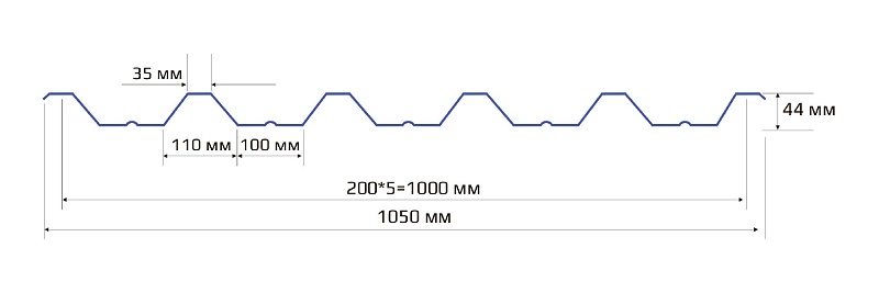 Профнастил НС 44 1000 Полиэстер 0.60 RAL 9006
